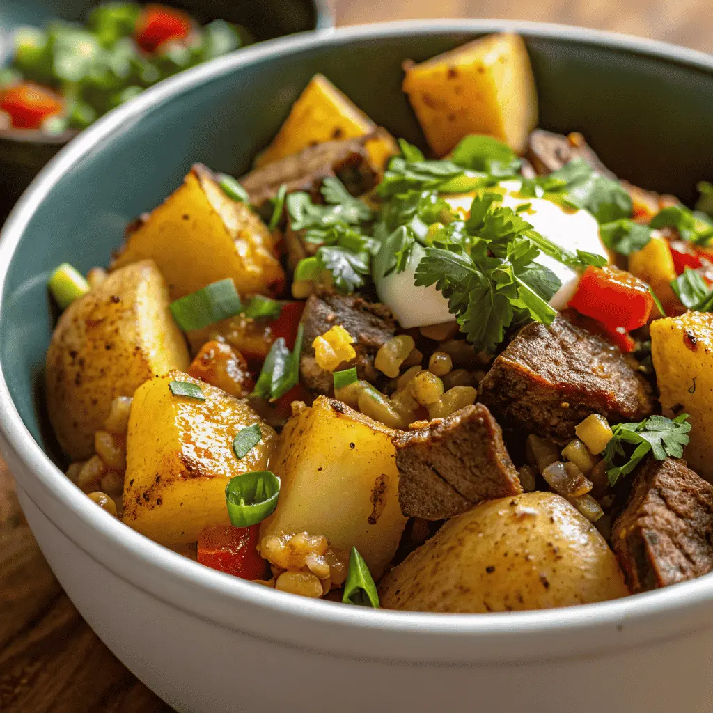 Finished Crockpot Loaded Steak and Potato Bake