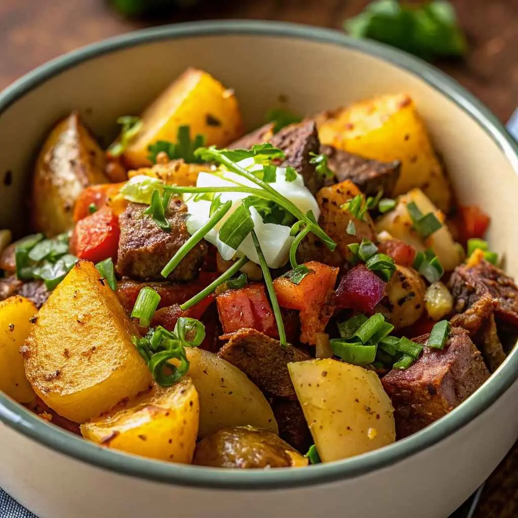 Crockpot Loaded Steak and Potato Bake