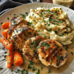 Creamy Herb Chicken with Mashed Potatoes and Glazed Carrots