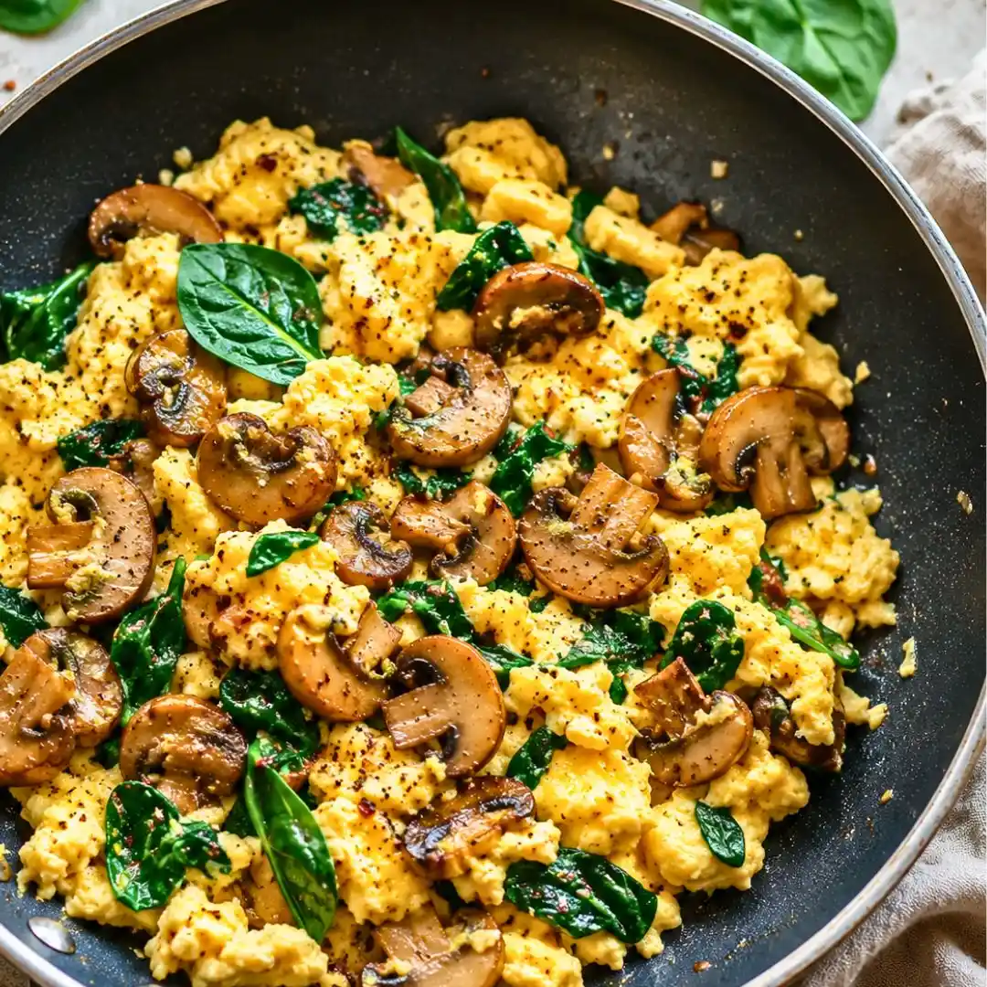 10-Minute Mushroom Spinach Scrambled Eggs (High-Protein)