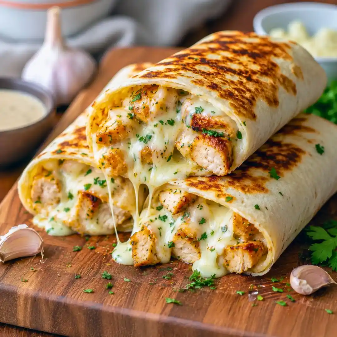 Low Carb Cheesy Garlic Chicken Wraps
