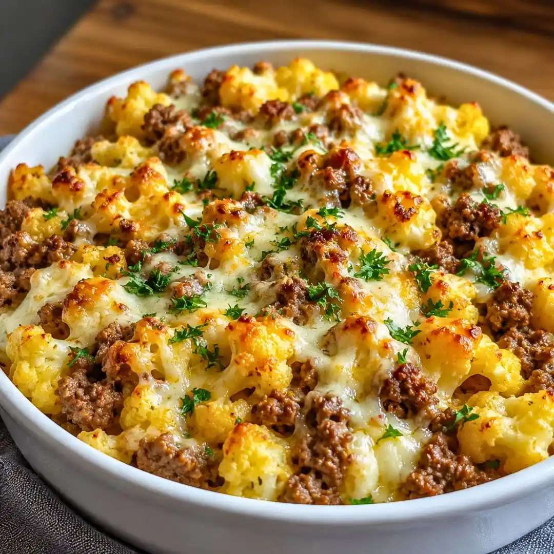 Keto Cheeseburger Cauliflower Mac