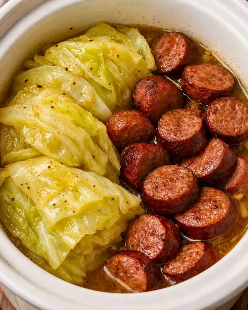 Lazy Slow Cooker Cabbage and Sausage (Only 4 Ingredients!)