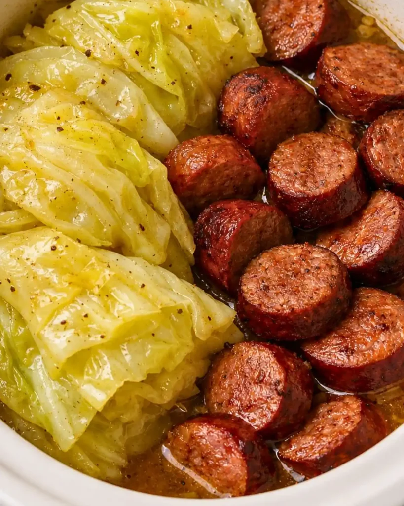 Lazy Slow Cooker Cabbage and Sausage (Only 4 Ingredients!)