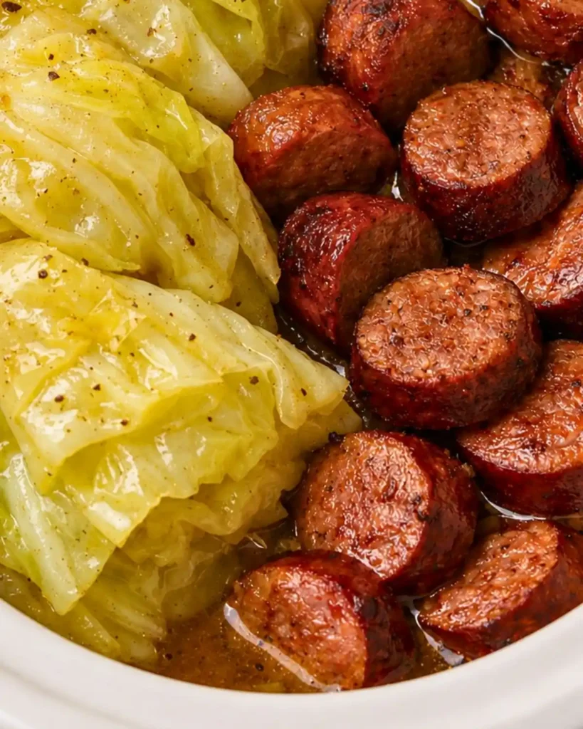 Lazy Slow Cooker Cabbage and Sausage (Only 4 Ingredients!)