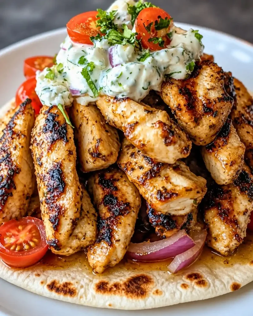 Greek Chicken Gyros with Lemon-Herb Marinade and Tzatziki