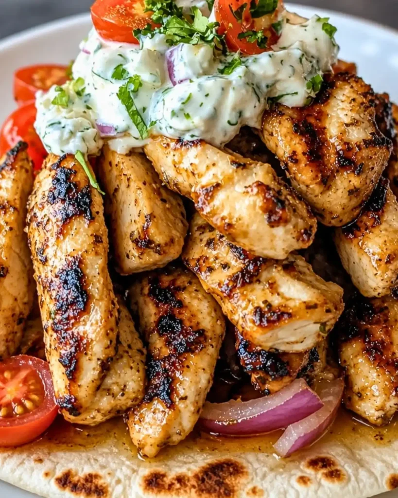 Greek Chicken Gyros with Lemon-Herb Marinade and Tzatziki