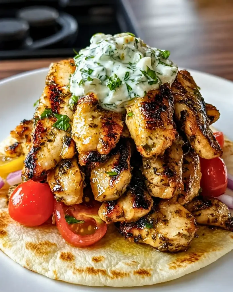 Greek Chicken Gyros with Lemon-Herb Marinade and Tzatziki