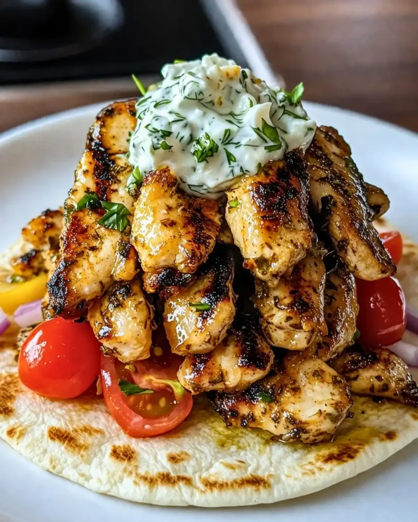 Greek Chicken Gyros with Lemon-Herb Marinade and Tzatziki