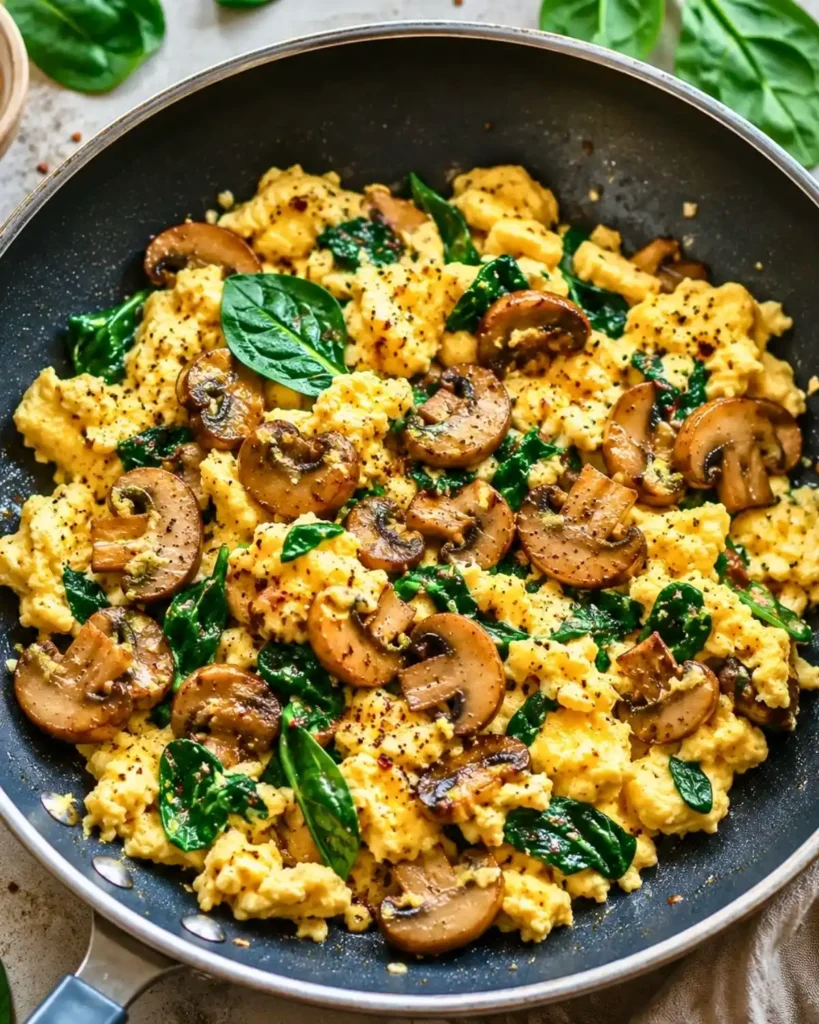 10-Minute Mushroom Spinach Scrambled Eggs (High-Protein)