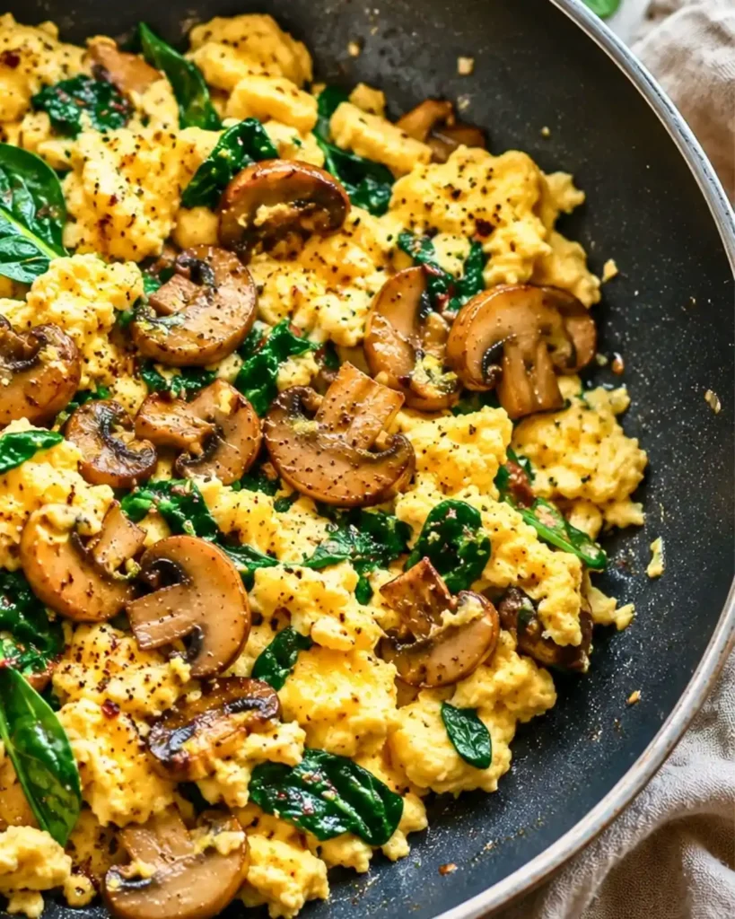 10-Minute Mushroom Spinach Scrambled Eggs (High-Protein)