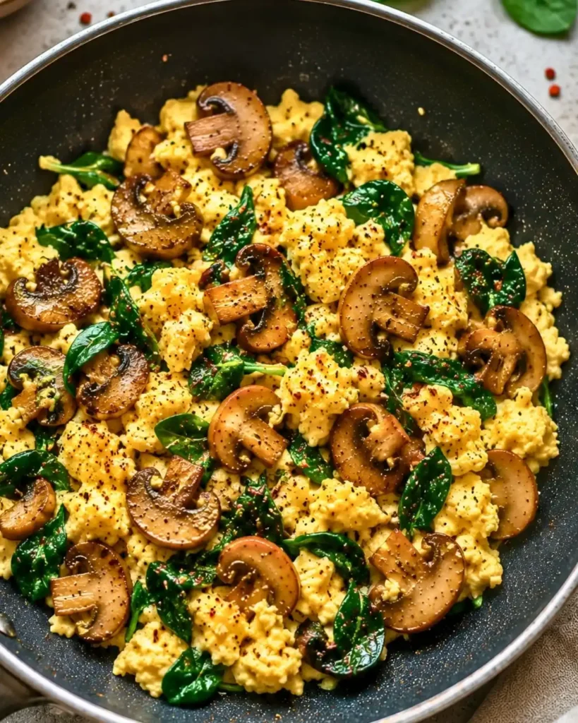 10-Minute Mushroom Spinach Scrambled Eggs (High-Protein)