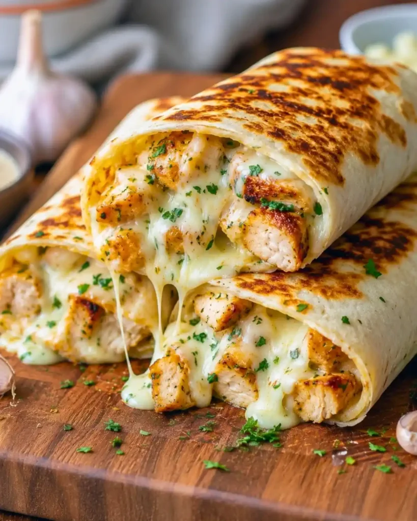 Low Carb Cheesy Garlic Chicken Wraps