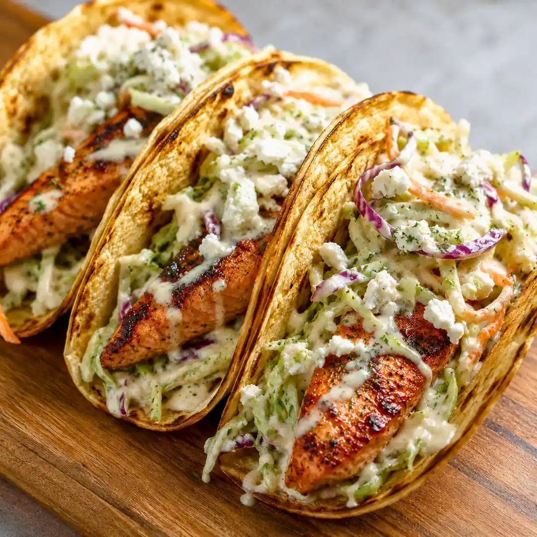 Air Fryer Salmon Tacos with Slaw