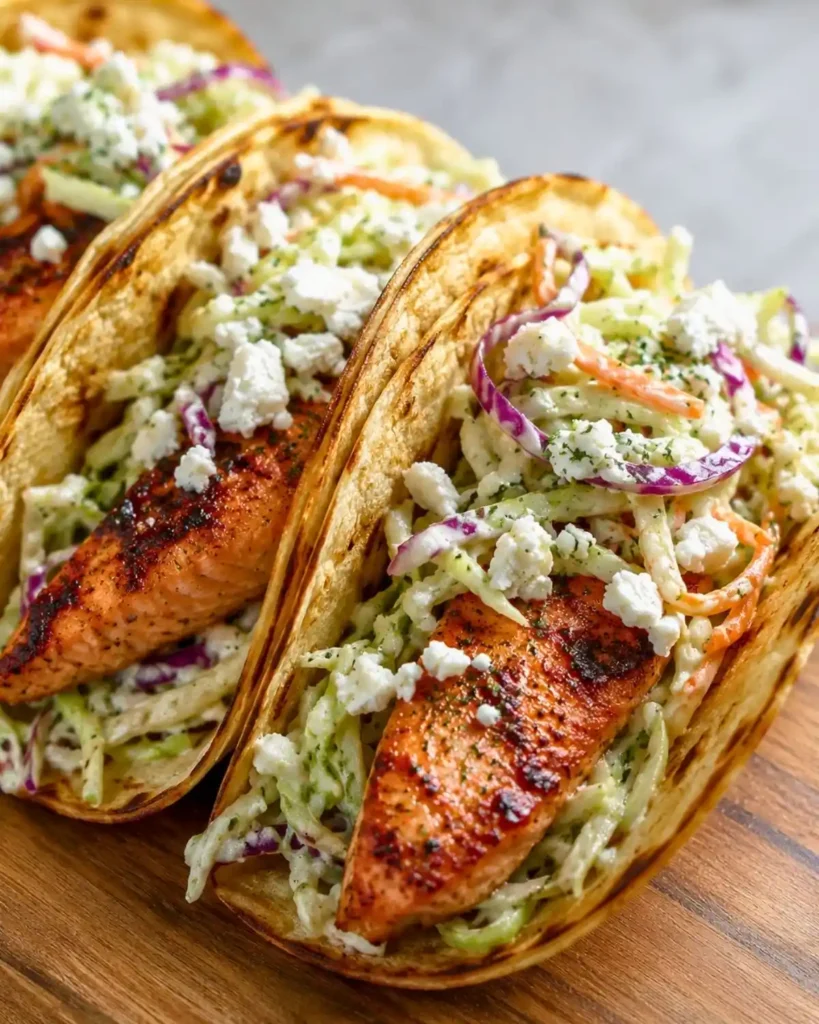 Air Fryer Salmon Tacos with Slaw