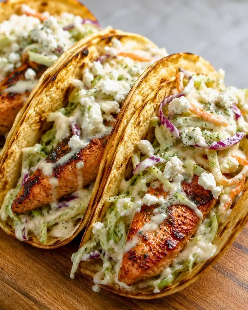Air Fryer Salmon Tacos with Slaw