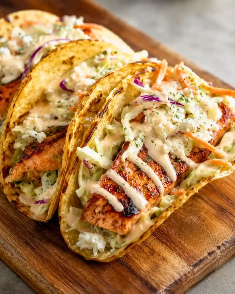Air Fryer Salmon Tacos with Slaw