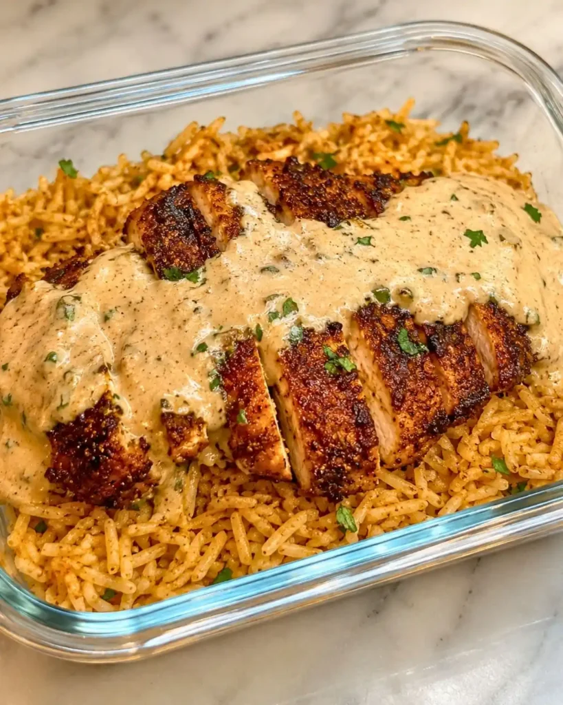 High Protein Creamy Cajun Chicken with Garlic Rice