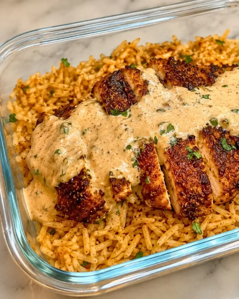 High Protein Creamy Cajun Chicken with Garlic Rice