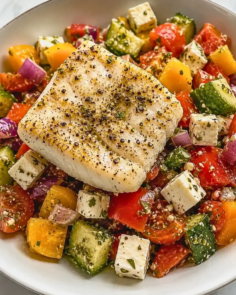 Halibut with Greek Salad: Quick and Healthy Recipe