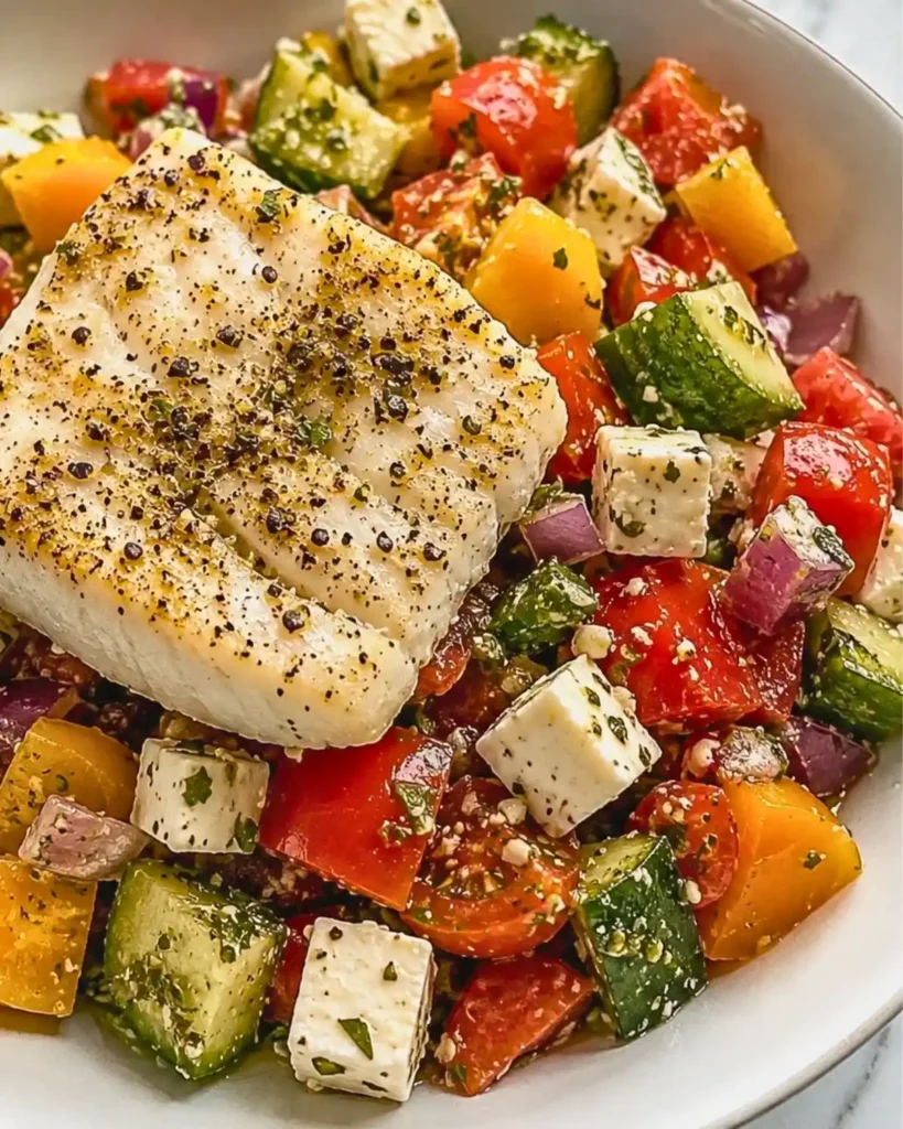 Halibut with Greek Salad: Quick and Healthy Recipe