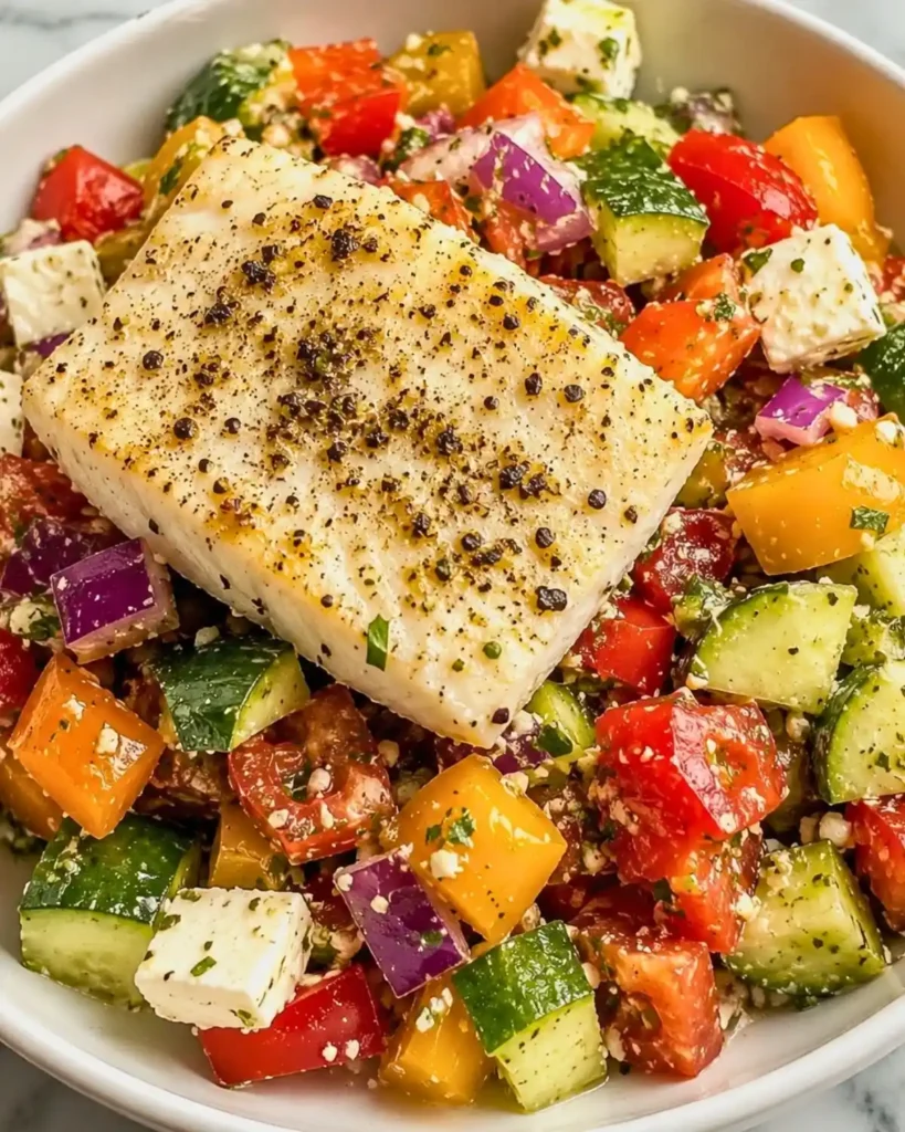 Halibut with Greek Salad: Quick and Healthy Recipe