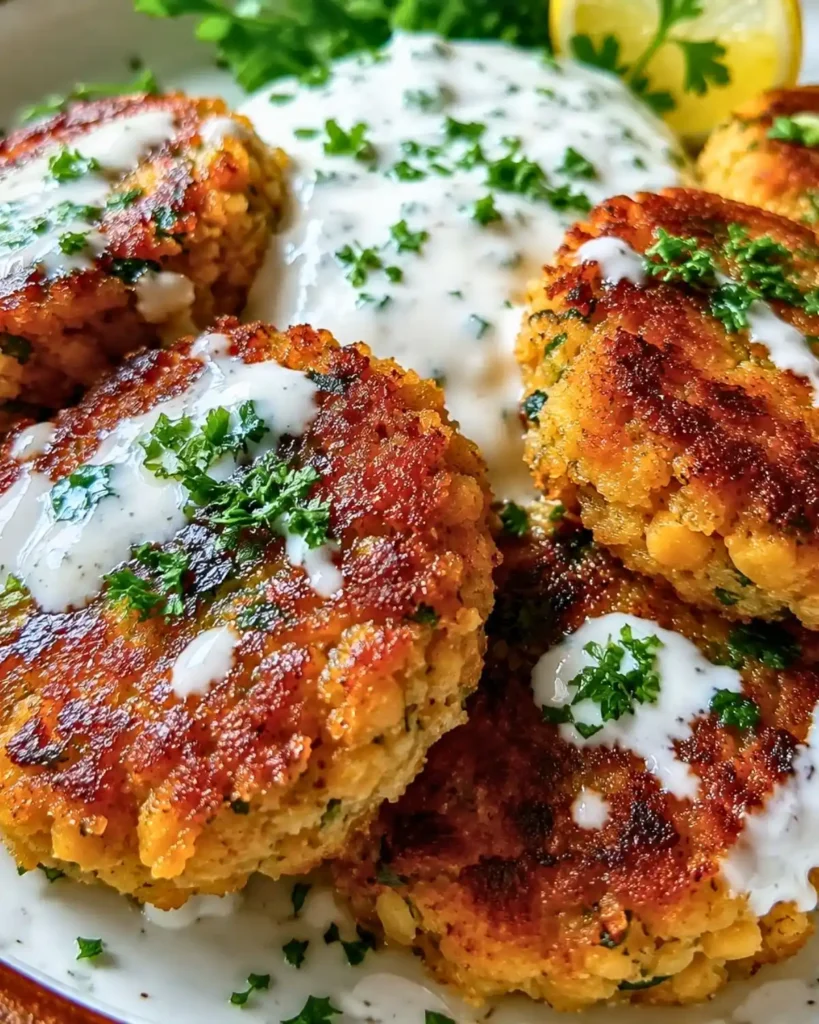 Crispy Mediterranean Chickpea Patties with Lemon Yogurt Sauce