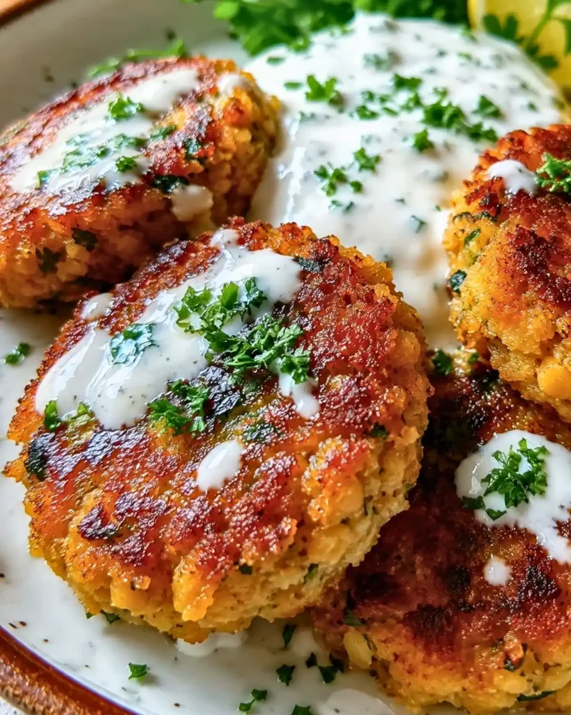 Crispy Mediterranean Chickpea Patties with Lemon Yogurt Sauce