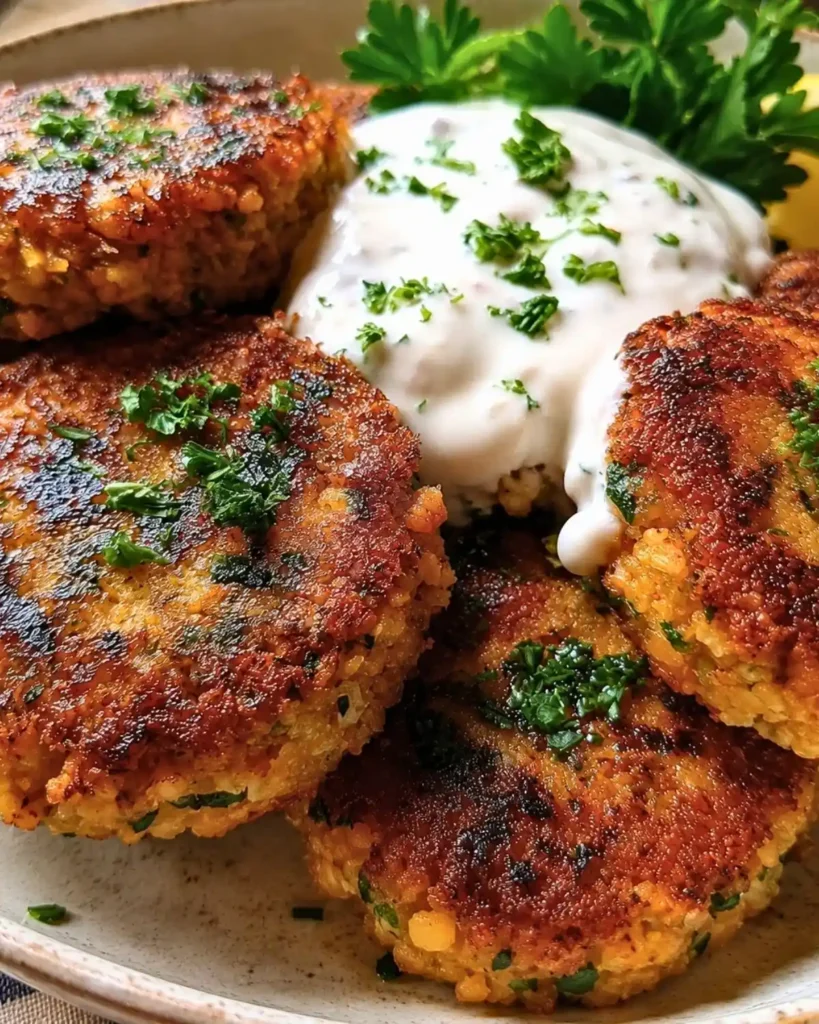 Crispy Mediterranean Chickpea Patties with Lemon Yogurt Sauce