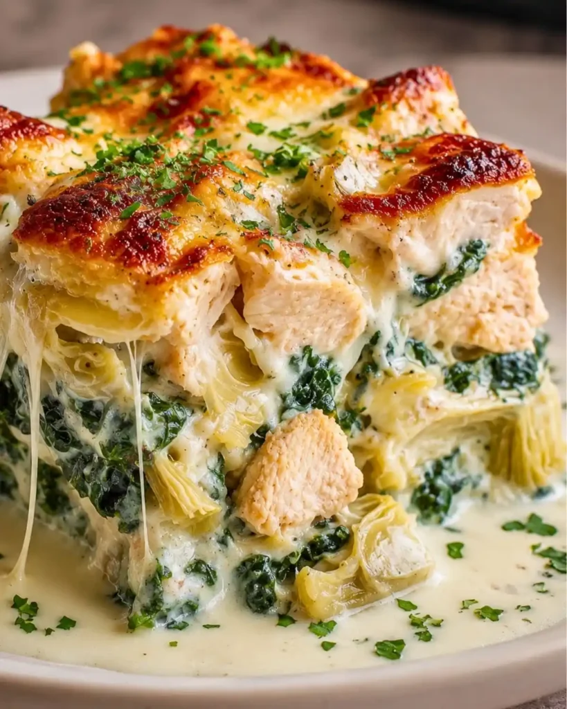 High Protein Spinach And Artichoke Chicken Casserole