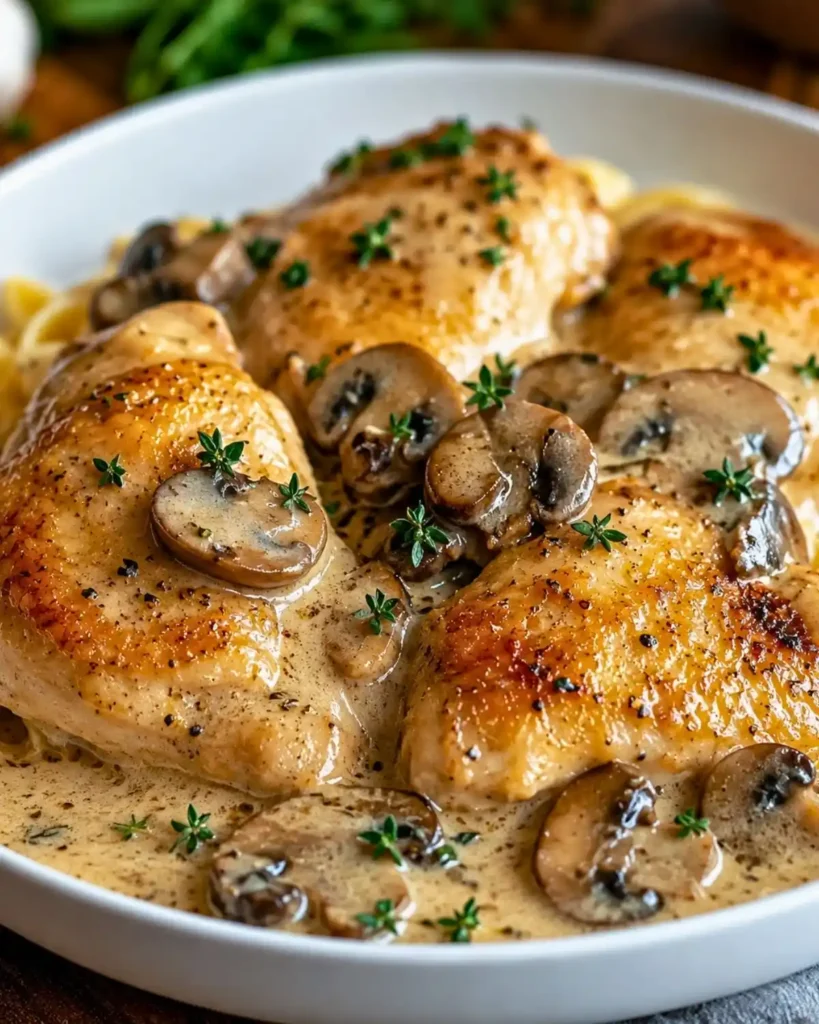 Savory Chicken in a Creamy Asiago Mushroom Sauce