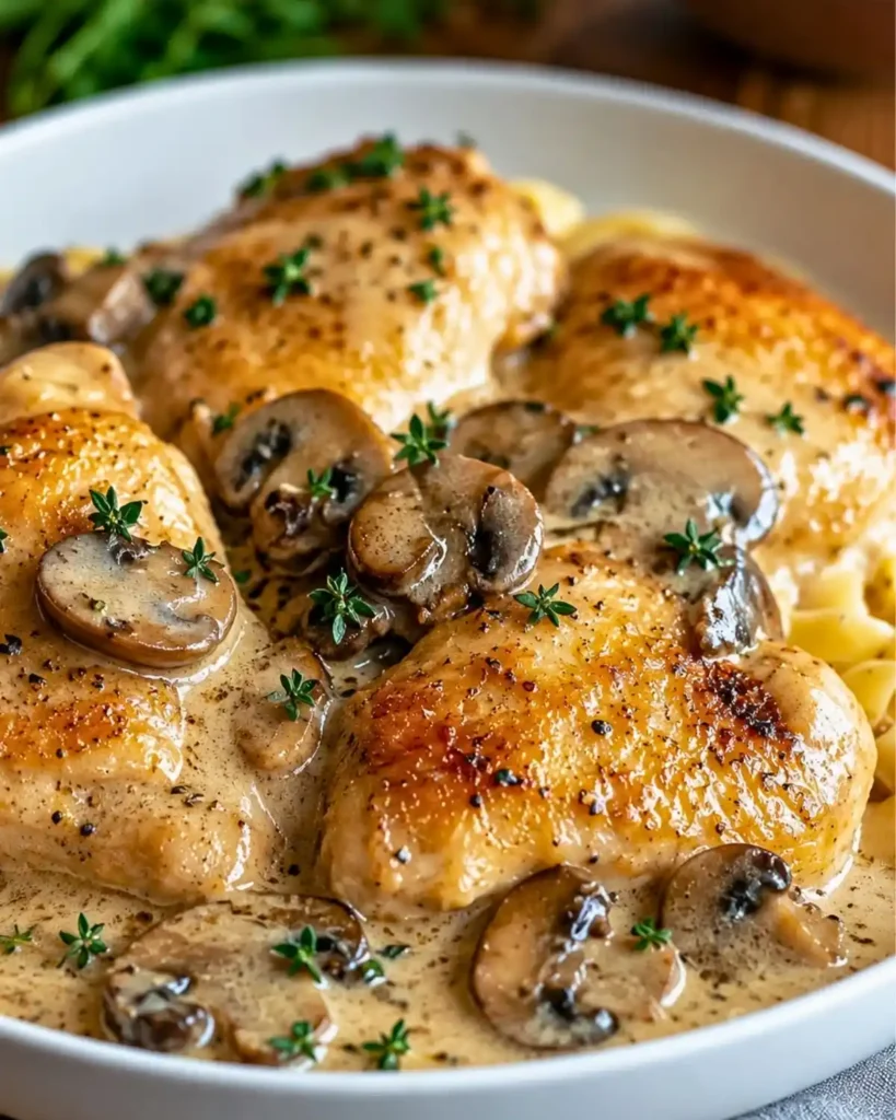 Savory Chicken in a Creamy Asiago Mushroom Sauce