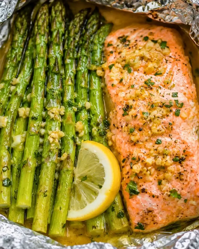 Foil Pack Grilled Salmon With Lemony Asparagus Recipe