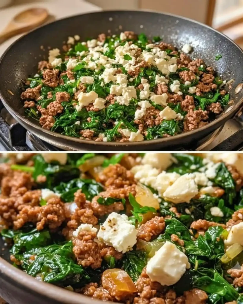 Ground Beef and Spinach Skillet with Feta