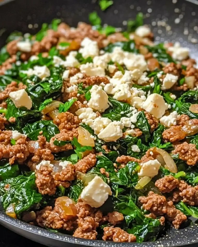 Ground Beef and Spinach Skillet with Feta