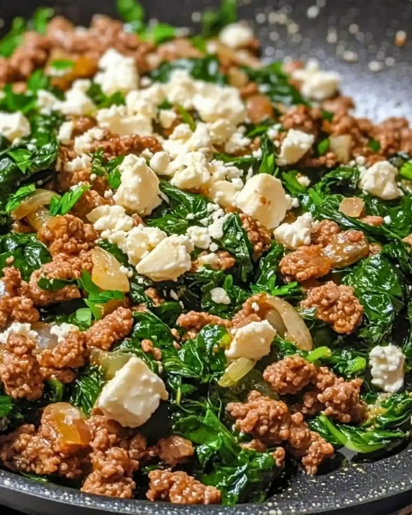 Ground Beef and Spinach Skillet with Feta