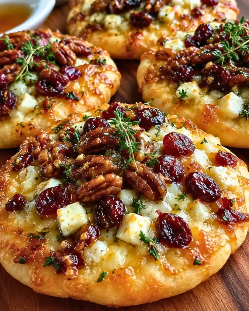 Mini Pizza with Brie, Cranberries & Toasted Walnuts with a Hot Honey Drizzle