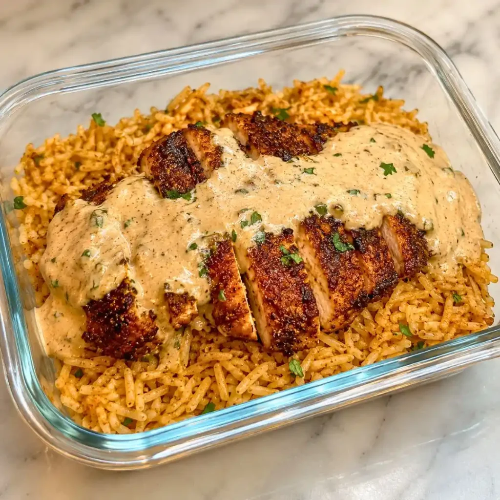 High Protein Creamy Cajun Chicken with Garlic Rice