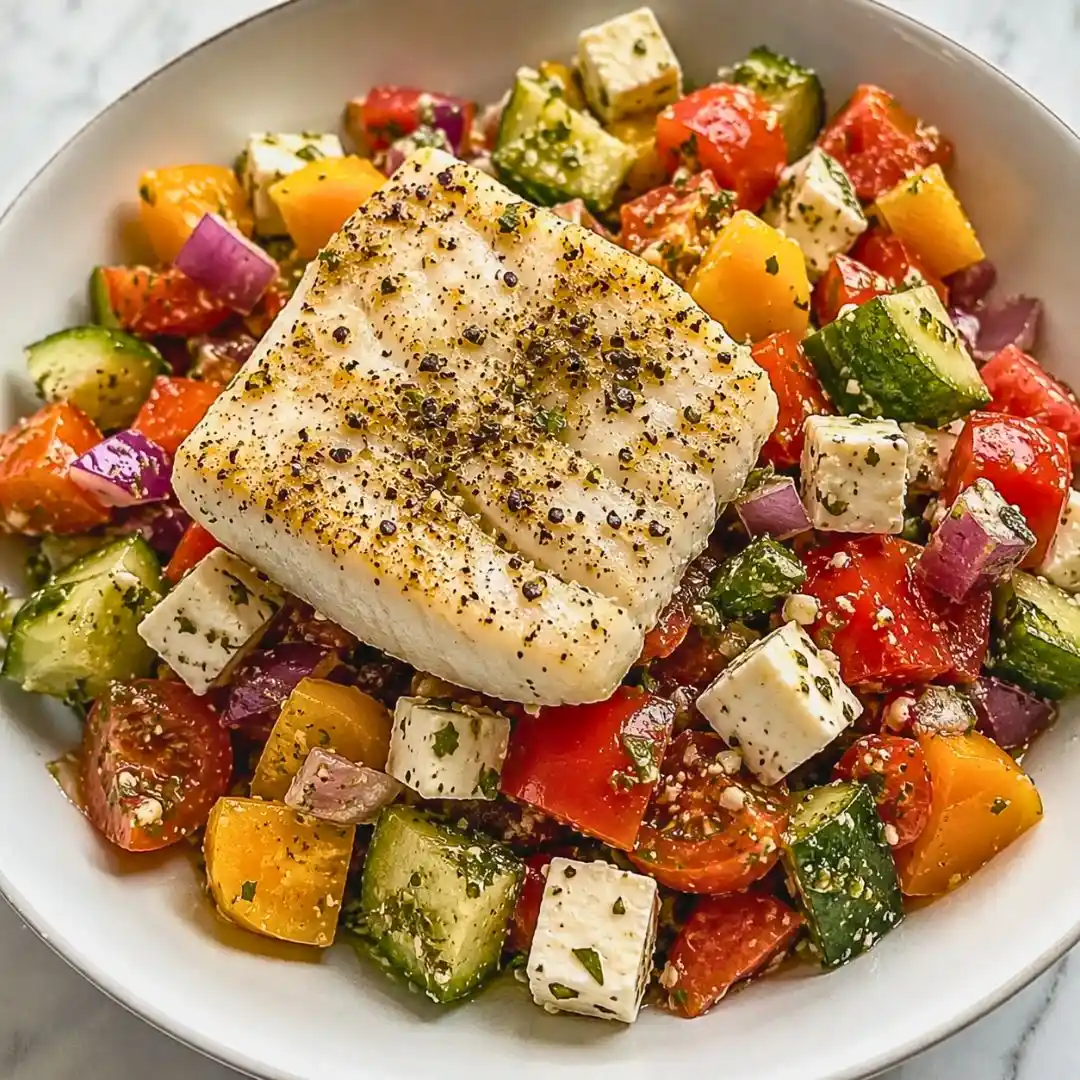 Halibut with Greek Salad: Quick and Healthy Recipe