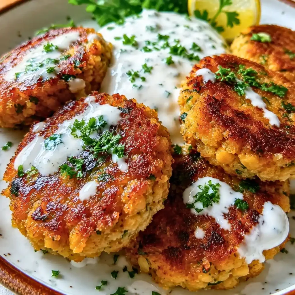 Crispy Mediterranean Chickpea Patties with Lemon Yogurt Sauce