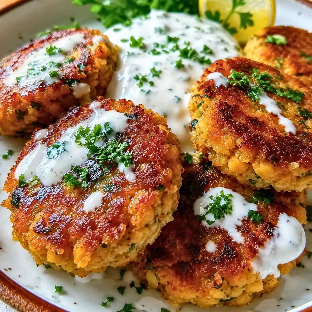 Crispy Mediterranean Chickpea Patties with Lemon Yogurt Sauce