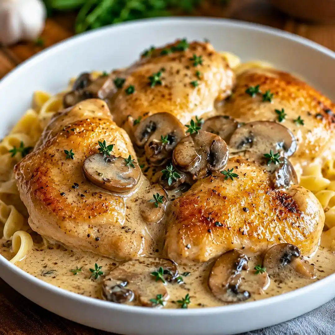 Savory Chicken in a Creamy Asiago Mushroom Sauce
