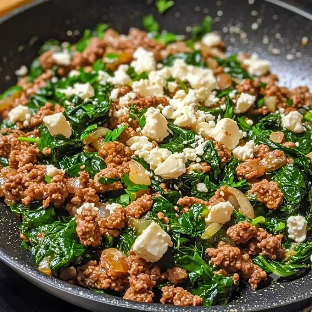 Ground Beef and Spinach Skillet with Feta