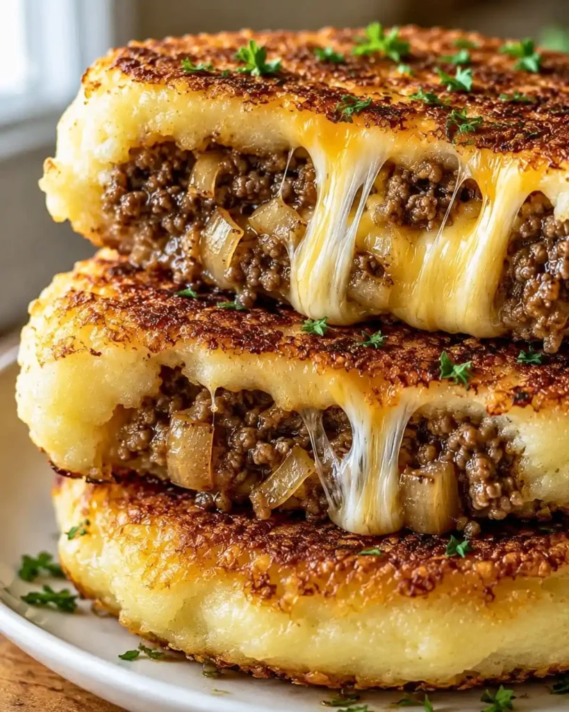 Cheesy Beef Stuffed Potato Pancakes