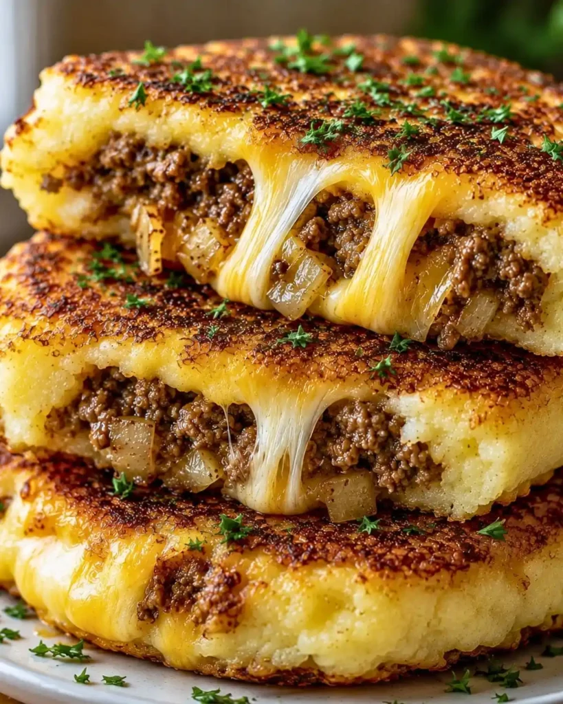 Cheesy Beef Stuffed Potato Pancakes