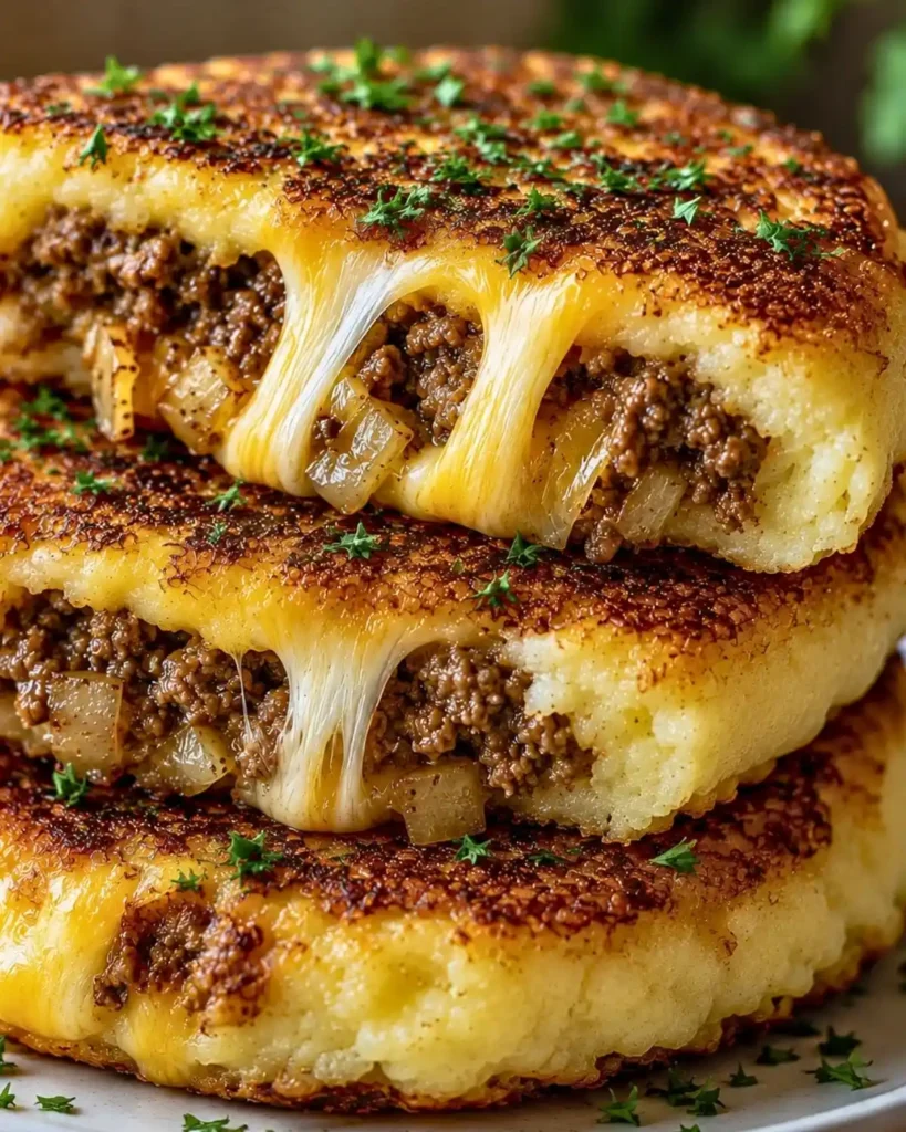Cheesy Beef Stuffed Potato Pancakes