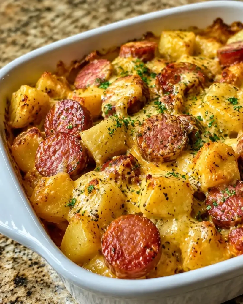 Kielbasa Sausage Cheesy Potato Casserole