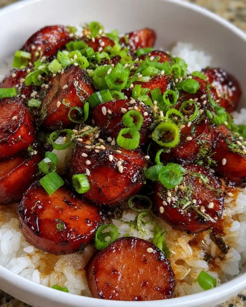 Sticky Honey Garlic Smoked Sausage Rice