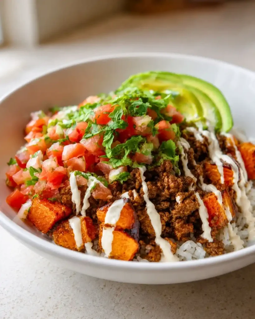 Sweet Potato Taco Bowl With Savory Ground Beef