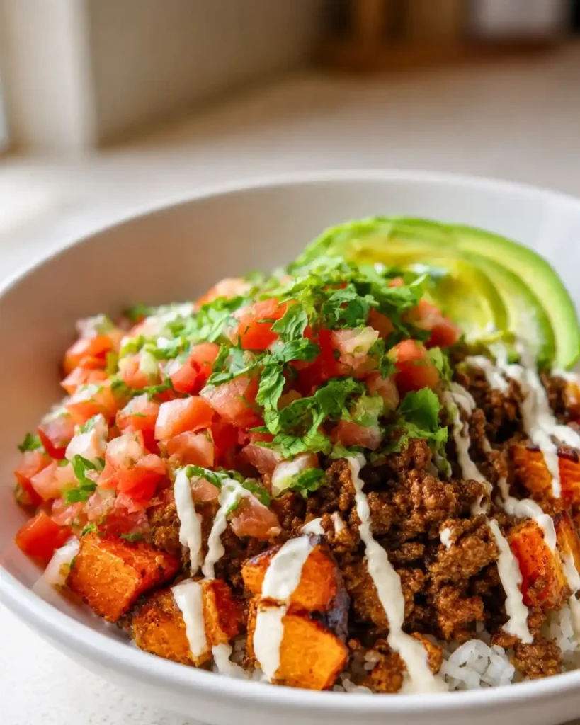 Sweet Potato Taco Bowl With Savory Ground Beef